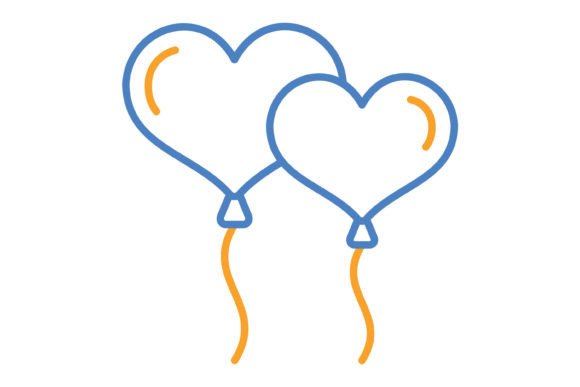 Balloons Blue & Orange Line Icon: Vibrant Vector Graphics