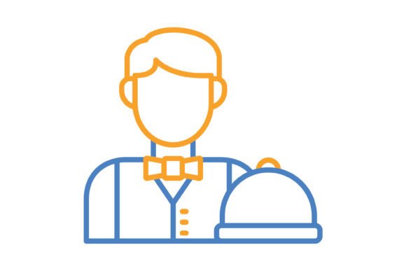 Waiter Blue & Orange Line Icon: A Practical Design Asset